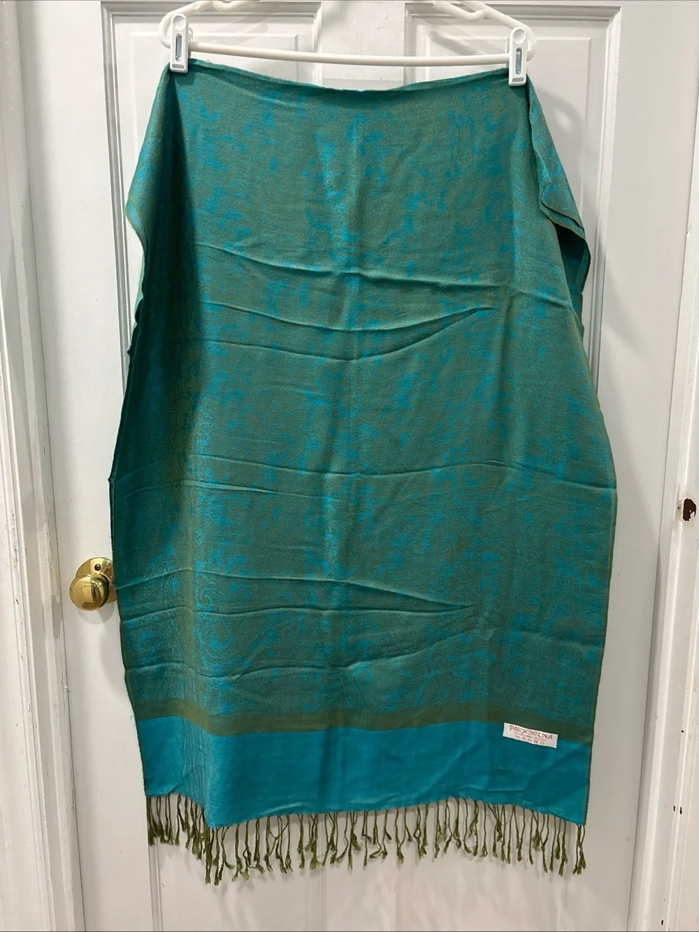 Pashmina Women’s 70 Pashmina 30 Silk Scarf Paisley Pattern Turquoise Olive Green